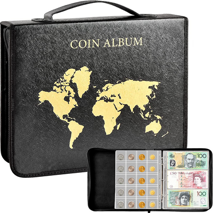 200 Pockets Coins Collecting Album & 30 Sleeves Paper Money Display Storage Case,Coin Collection Book Holder