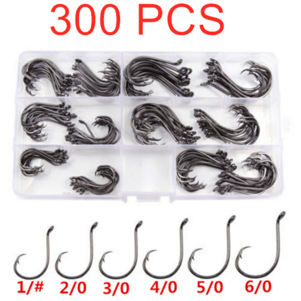 Fishing Hooks Offset Point 6 Sizes 300pcs