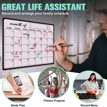 Magnetic Dry Erase Calendar for Refrigerator Monthly Planner Whiteboard Sheet with 3 Magnetic Markers and 2 Eraser