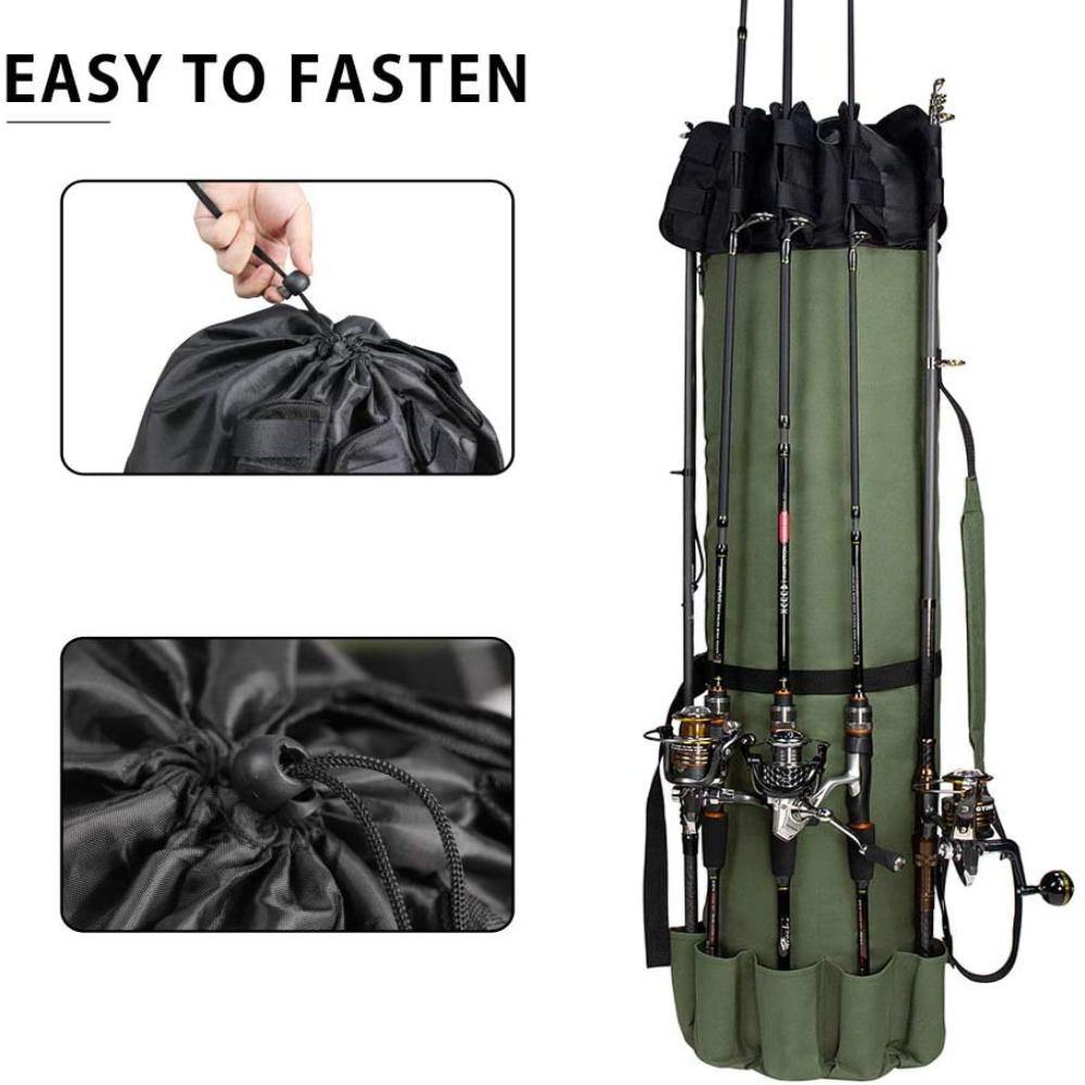 Durable Canvas Fishing Rod & Reel Organizer Bag Travel Carry Case