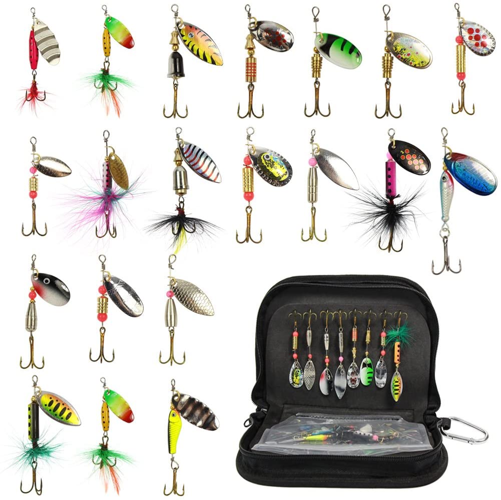 20 pcs Hard Metal Spinner Bait Squid Jigs Kits with Portable Carry Bag