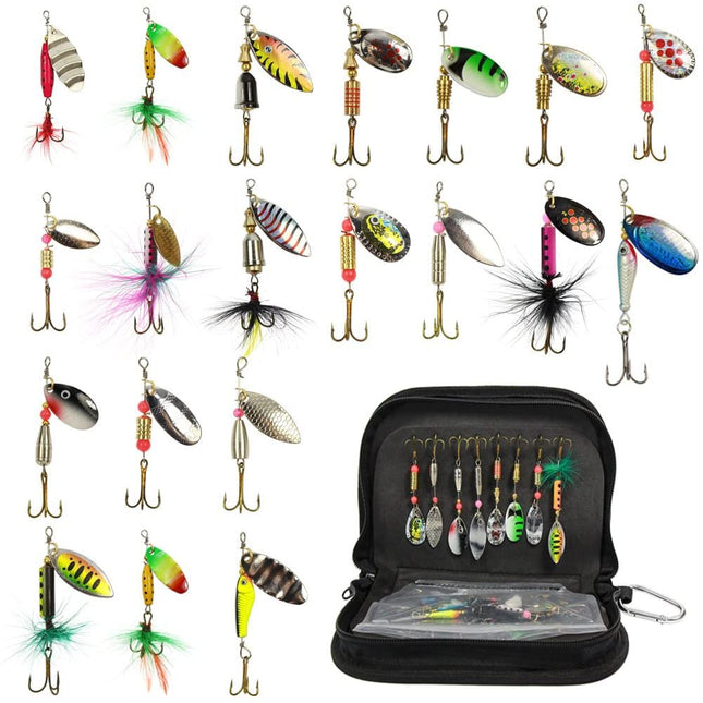 20 pcs Hard Metal Spinner Bait Kits with Portable Carry Bag