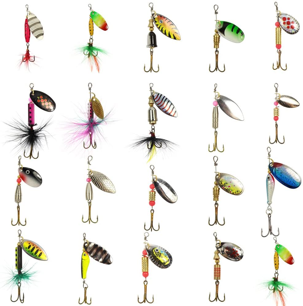 20 pcs Hard Metal Spinner Bait Squid Jigs Kits with Portable Carry Bag